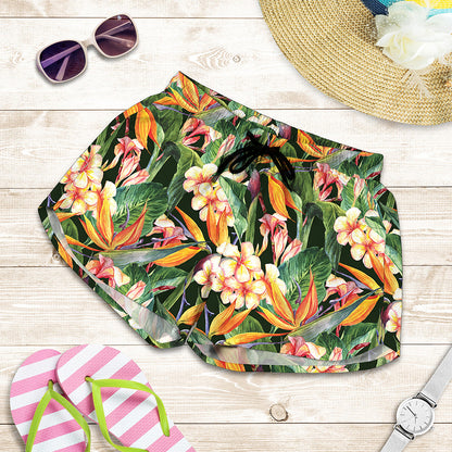 Watercolor Bird Of Paradise Print Women's Shorts
