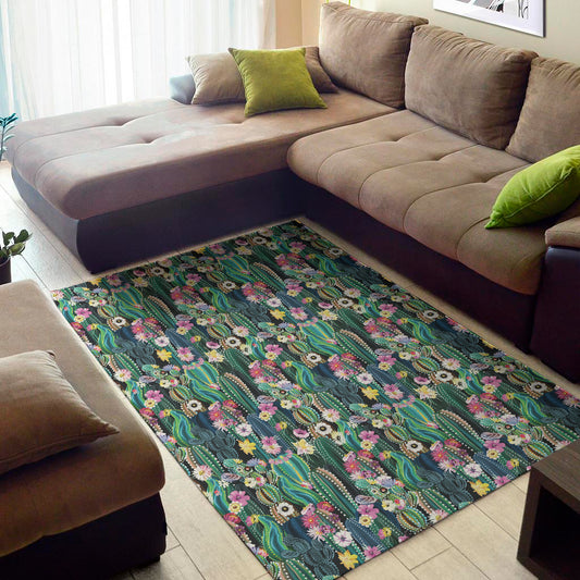 Watercolor Blooming Cactus Print Area Rug