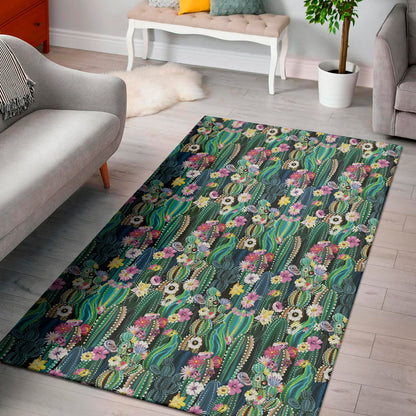 Watercolor Blooming Cactus Print Area Rug