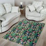 Watercolor Blooming Cactus Print Area Rug