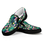 Watercolor Blooming Cactus Print Black Slip On Shoes