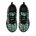 Watercolor Blooming Cactus Print Black Sneakers