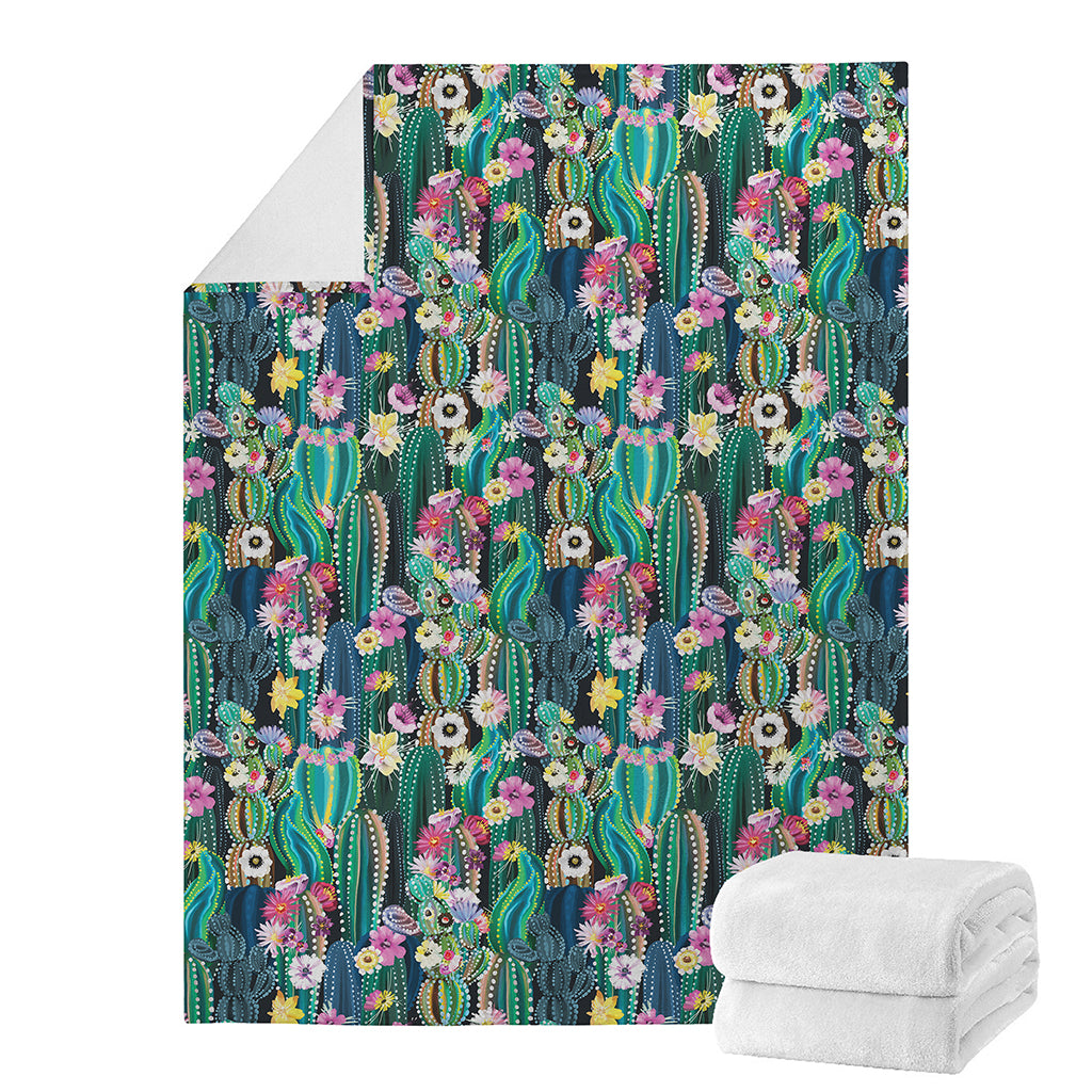 Watercolor Blooming Cactus Print Blanket