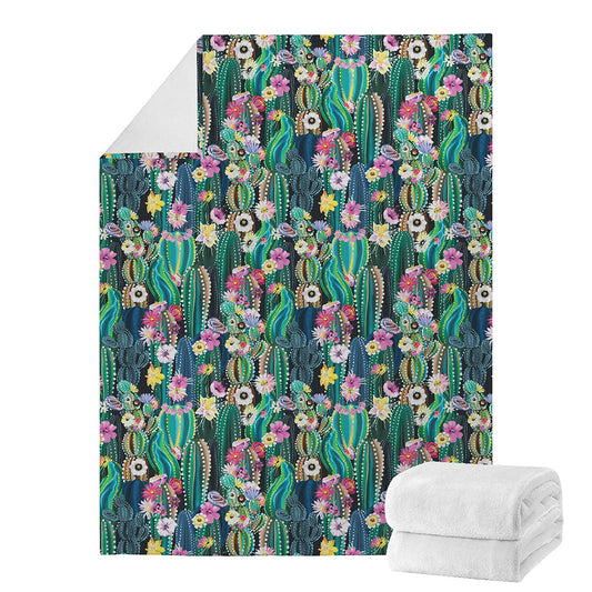 Watercolor Blooming Cactus Print Blanket