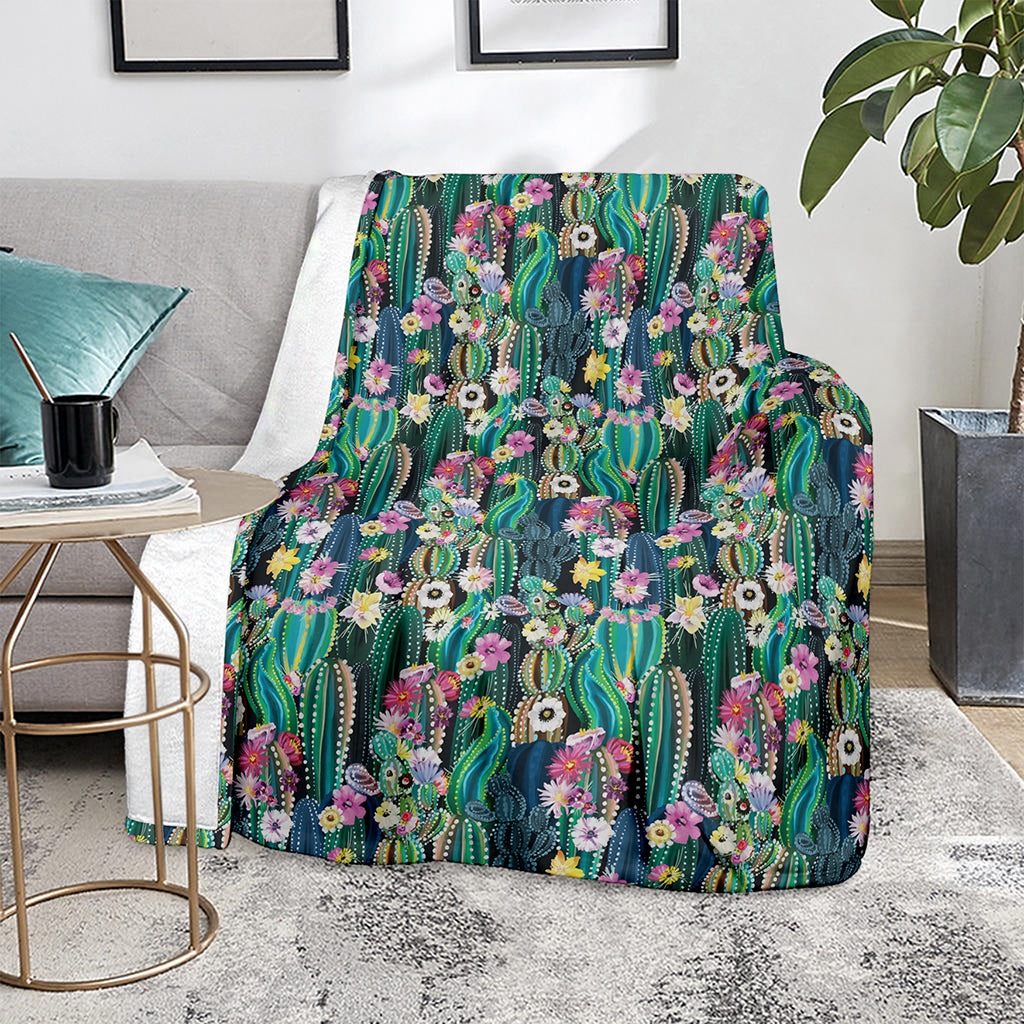 Watercolor Blooming Cactus Print Blanket