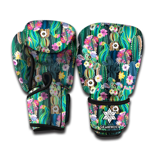 Watercolor Blooming Cactus Print Boxing Gloves