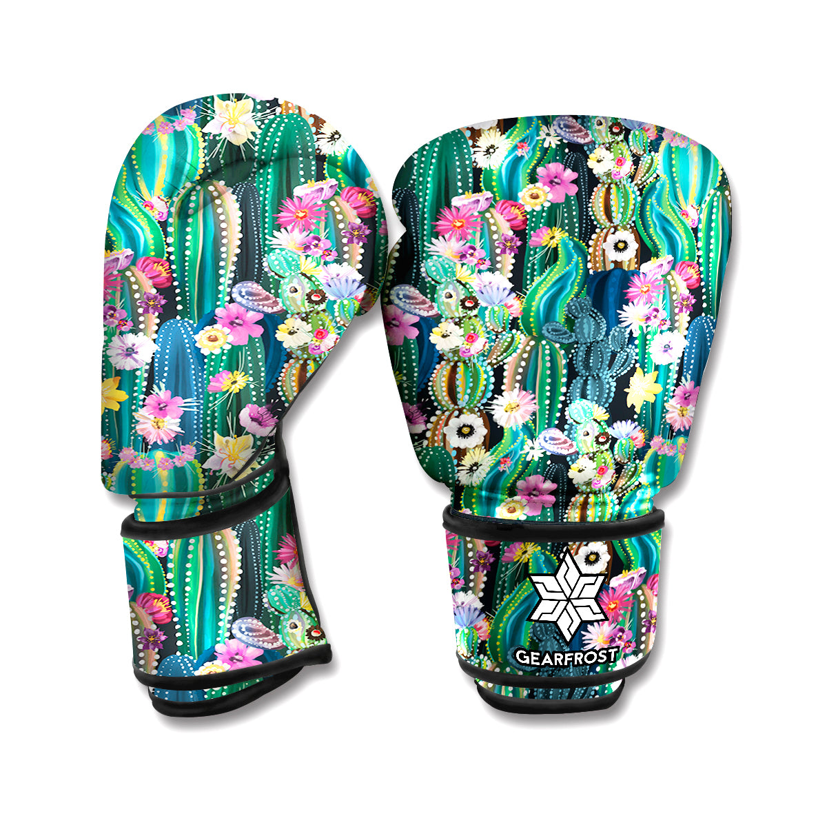 Watercolor Blooming Cactus Print Boxing Gloves