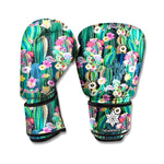 Watercolor Blooming Cactus Print Boxing Gloves