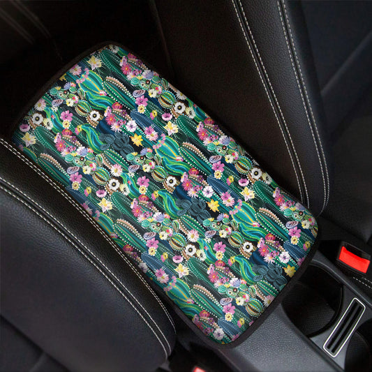 Watercolor Blooming Cactus Print Car Center Console Cover
