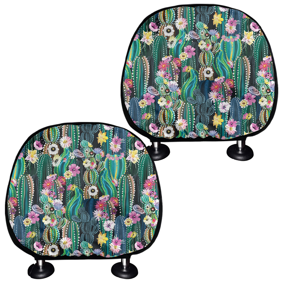 Watercolor Blooming Cactus Print Car Headrest Covers