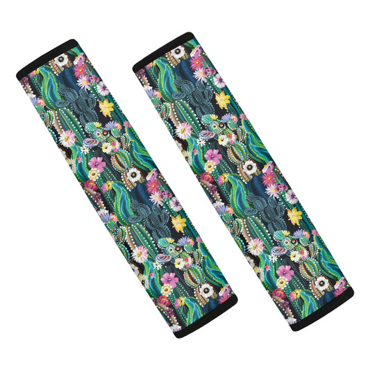 Watercolor Blooming Cactus Print Car Seat Belt Covers