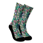 Watercolor Blooming Cactus Print Crew Socks