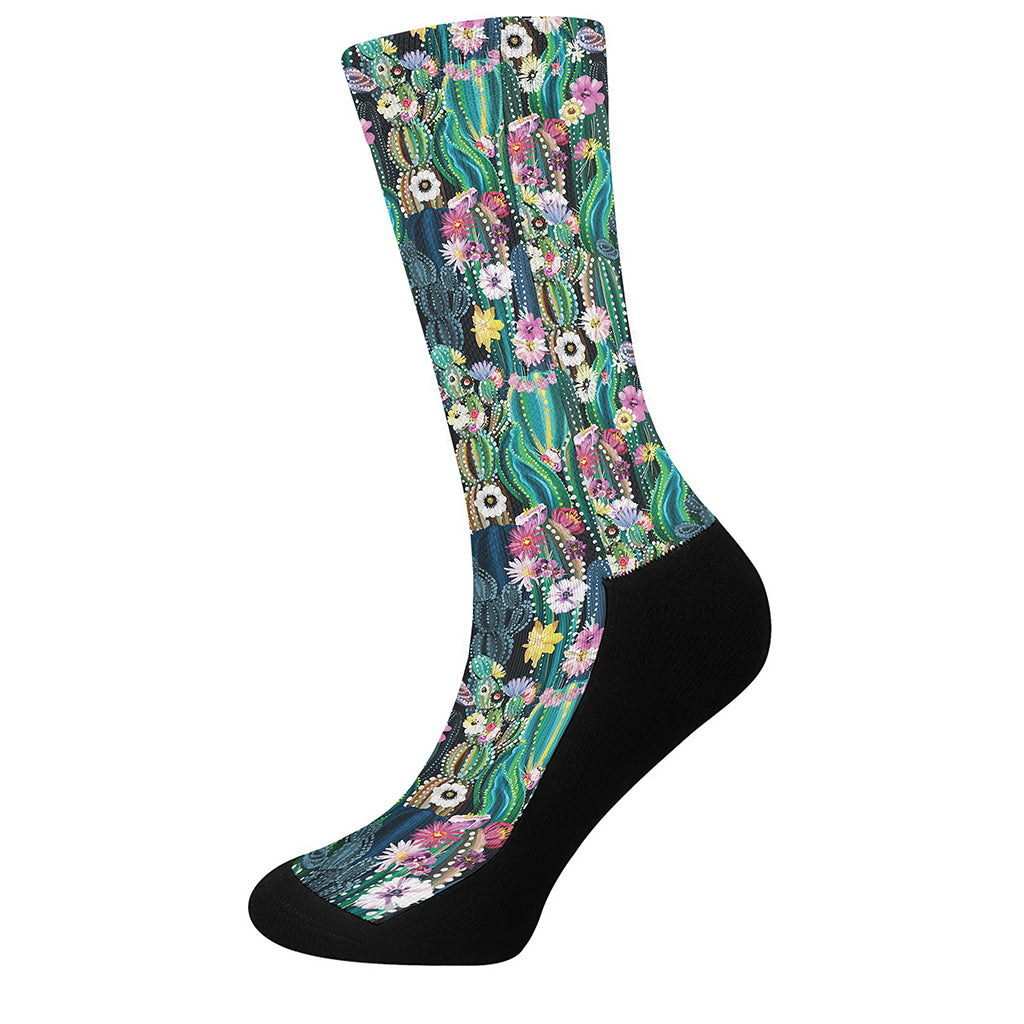 Watercolor Blooming Cactus Print Crew Socks