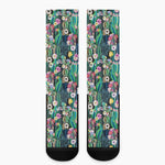 Watercolor Blooming Cactus Print Crew Socks