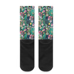 Watercolor Blooming Cactus Print Crew Socks