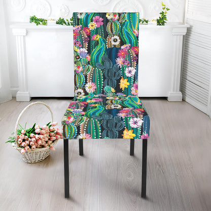Watercolor Blooming Cactus Print Dining Chair Slipcover