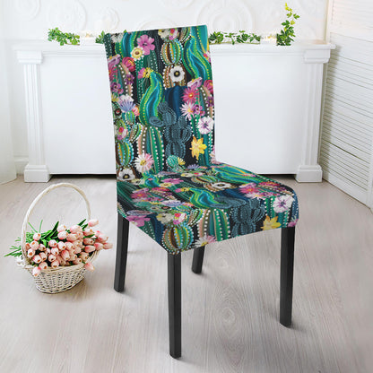 Watercolor Blooming Cactus Print Dining Chair Slipcover