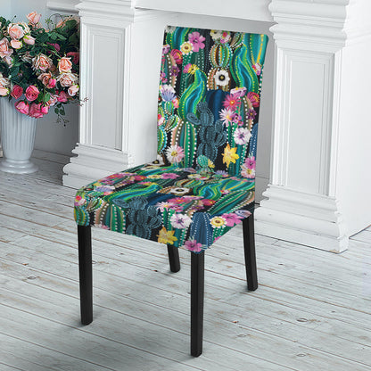 Watercolor Blooming Cactus Print Dining Chair Slipcover