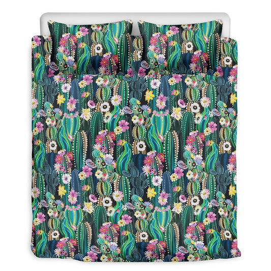 Watercolor Blooming Cactus Print Duvet Cover Bedding Set