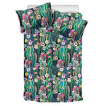 Watercolor Blooming Cactus Print Duvet Cover Bedding Set