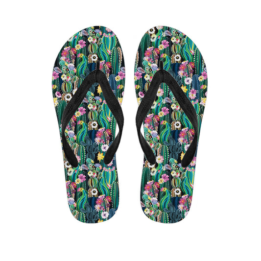 Watercolor Blooming Cactus Print Flip Flops