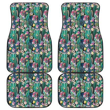 Watercolor Blooming Cactus Print Front and Back Car Floor Mats