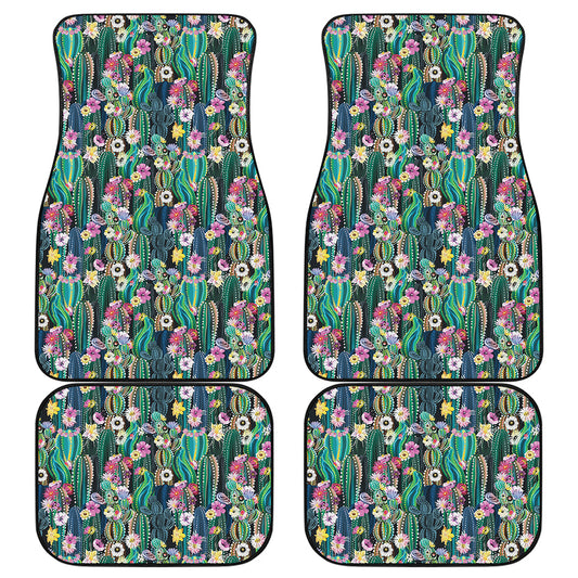 Watercolor Blooming Cactus Print Front and Back Car Floor Mats