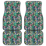 Watercolor Blooming Cactus Print Front and Back Car Floor Mats