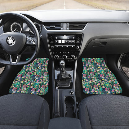 Watercolor Blooming Cactus Print Front and Back Car Floor Mats