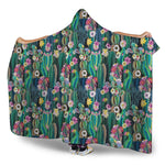 Watercolor Blooming Cactus Print Hooded Blanket