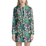 Watercolor Blooming Cactus Print Hoodie Dress