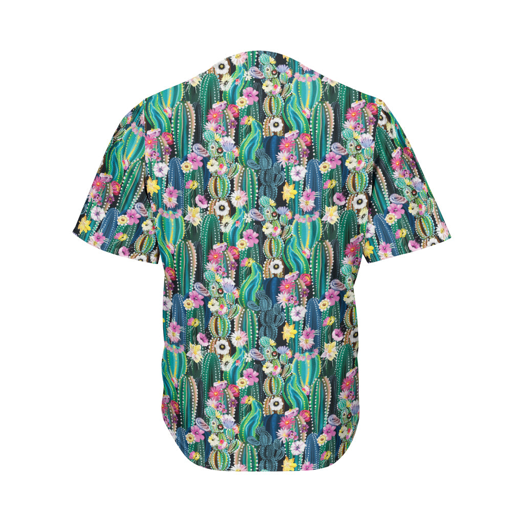 Watercolor Blooming Cactus Print Men's Baseball Jersey