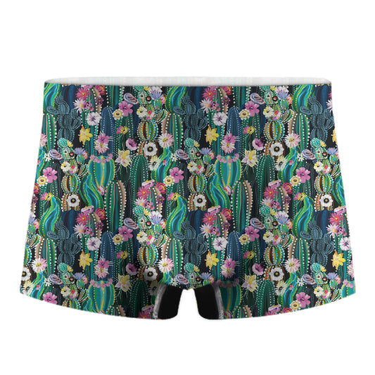 Watercolor Blooming Cactus Print Men's Boxer Briefs