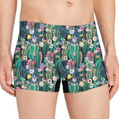 Watercolor Blooming Cactus Print Men's Boxer Briefs