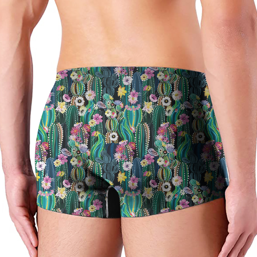 Watercolor Blooming Cactus Print Men's Boxer Briefs
