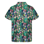 Watercolor Blooming Cactus Print Men's Short Sleeve Shirt