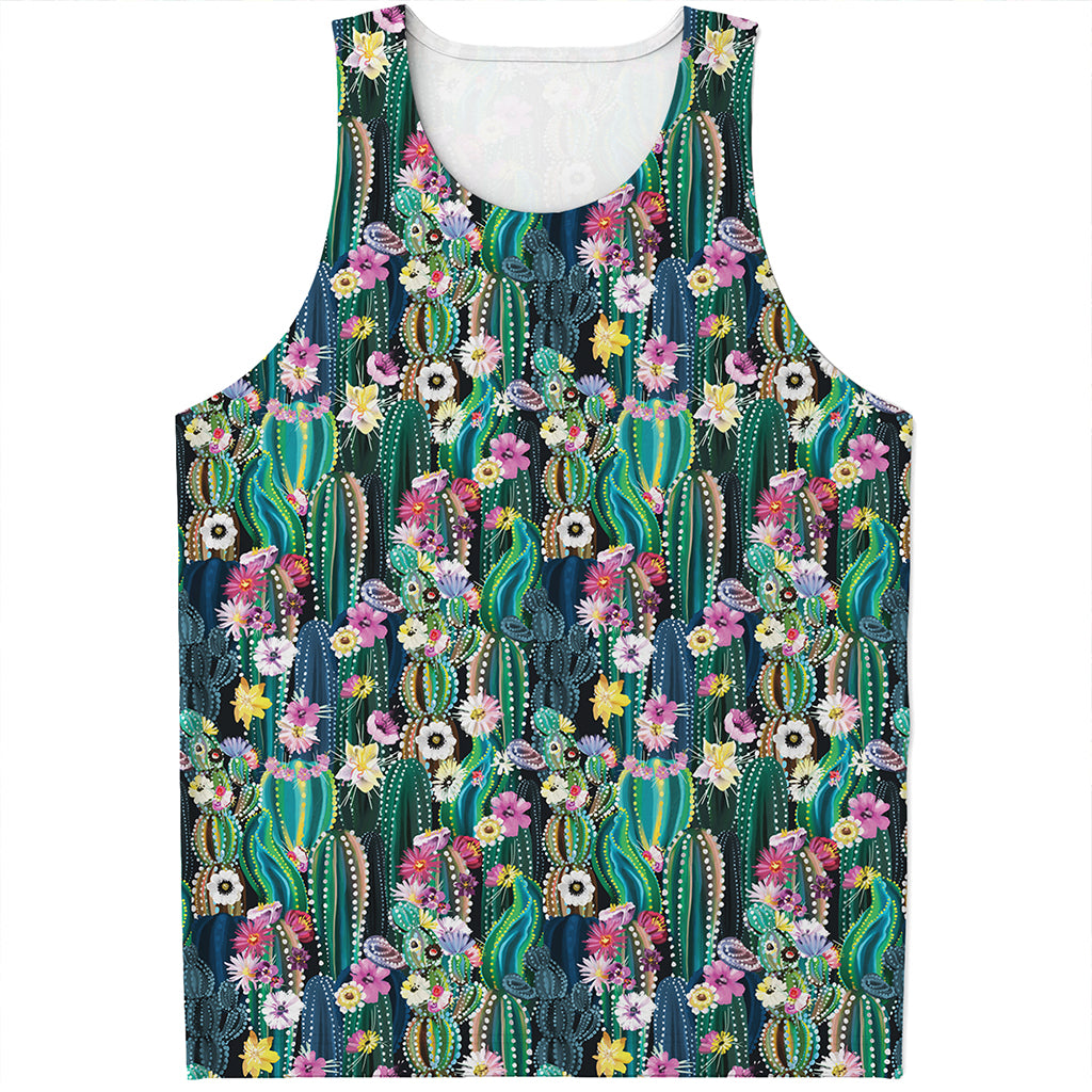 Watercolor Blooming Cactus Print Men's Tank Top