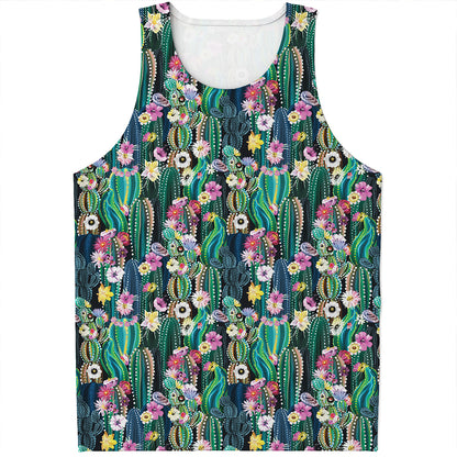 Watercolor Blooming Cactus Print Men's Tank Top