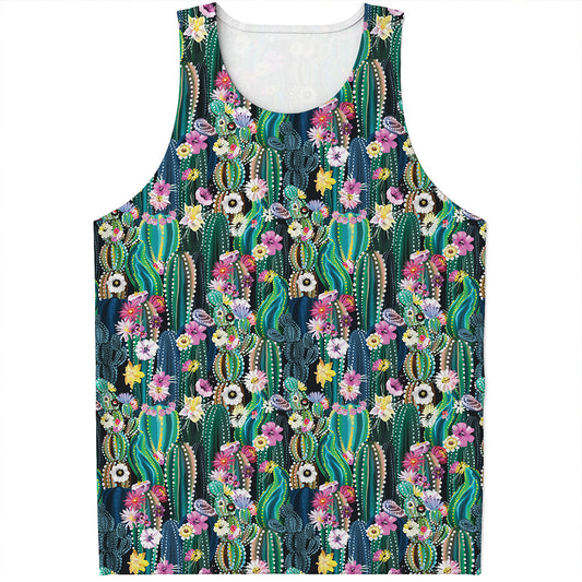 Watercolor Blooming Cactus Print Men's Tank Top
