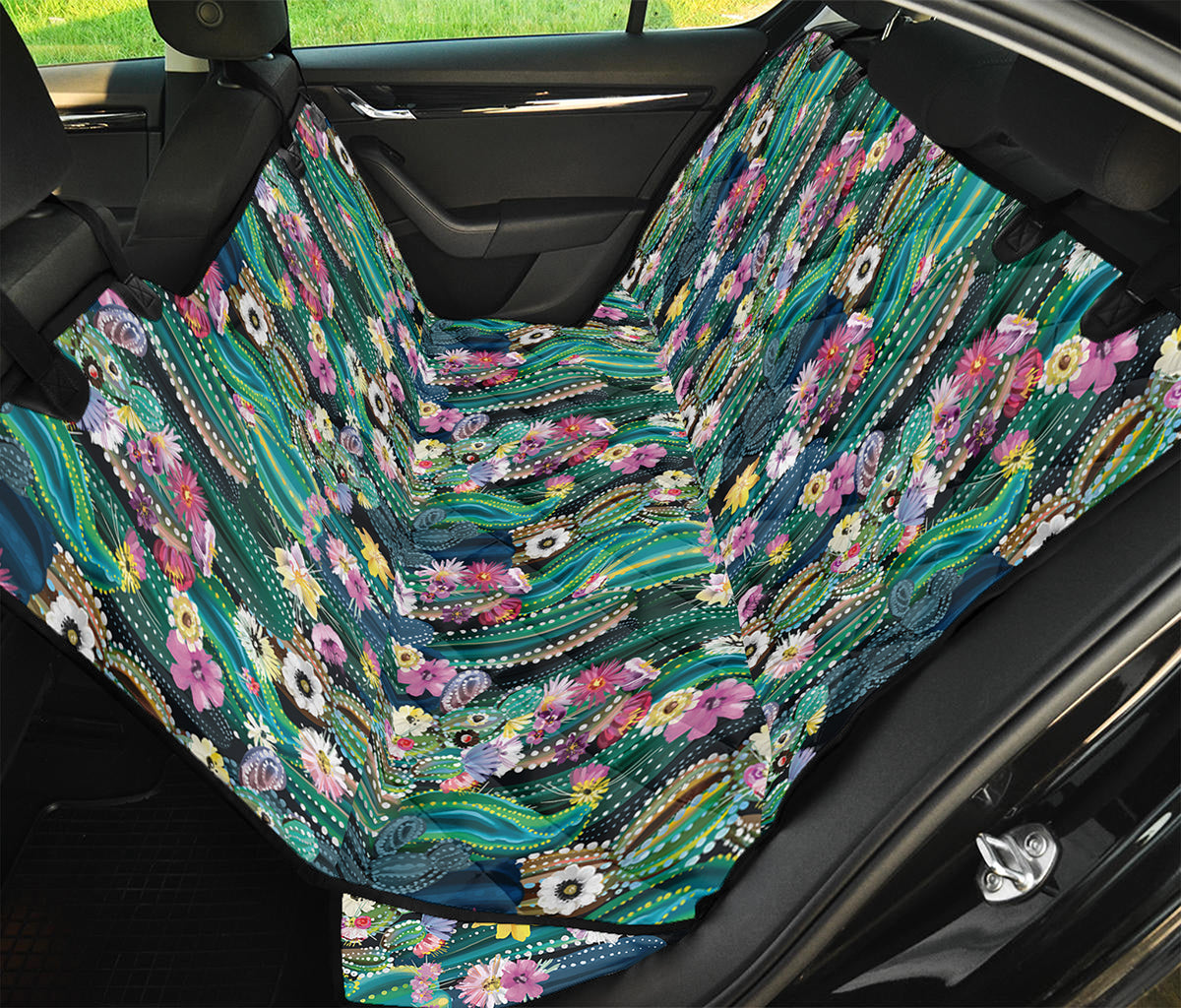 Watercolor Blooming Cactus Print Pet Car Back Seat Cover