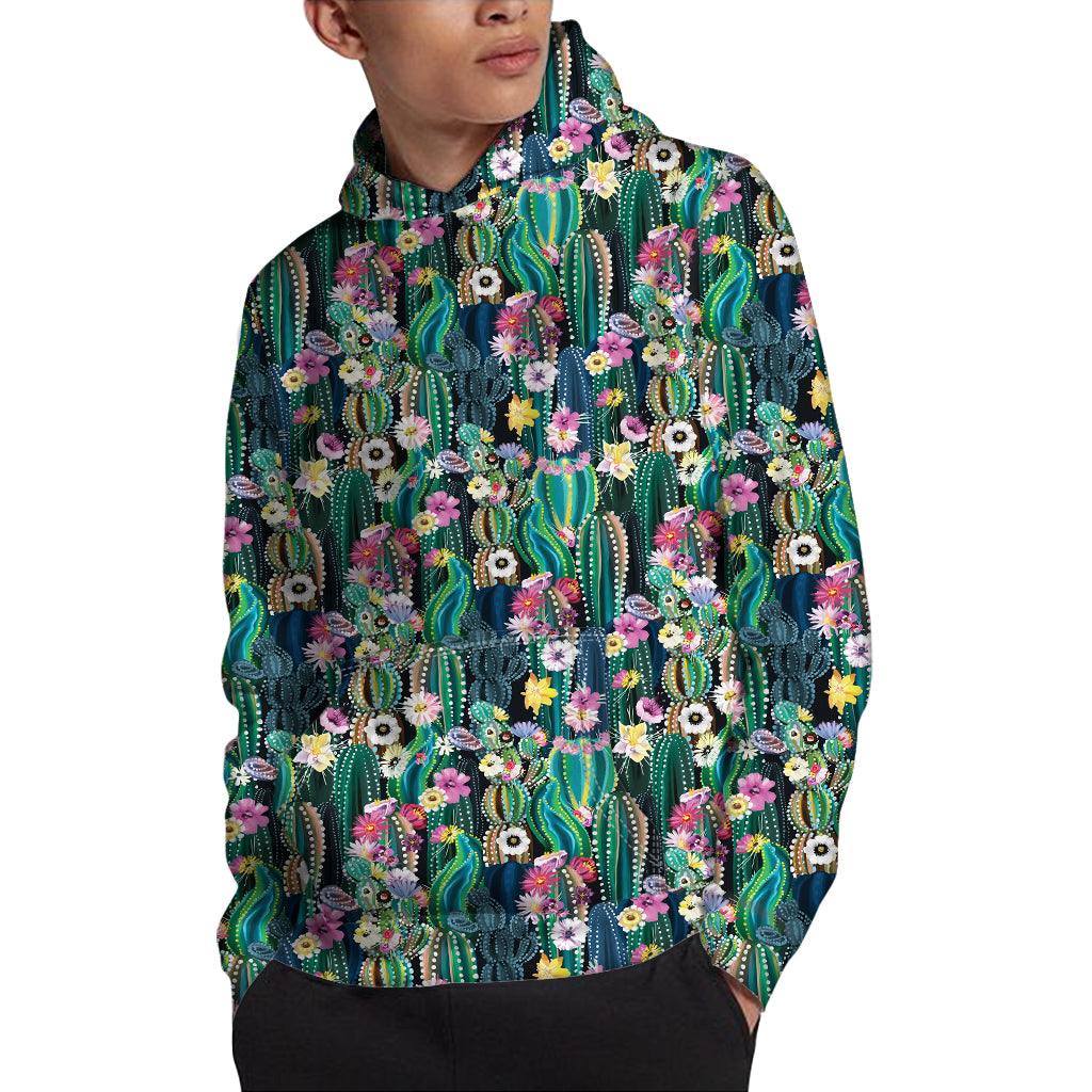 Watercolor Blooming Cactus Print Pullover Hoodie