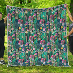 Watercolor Blooming Cactus Print Quilt