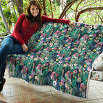 Watercolor Blooming Cactus Print Quilt
