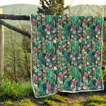 Watercolor Blooming Cactus Print Quilt