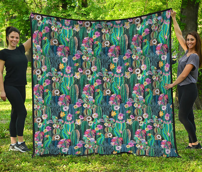 Watercolor Blooming Cactus Print Quilt