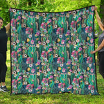 Watercolor Blooming Cactus Print Quilt