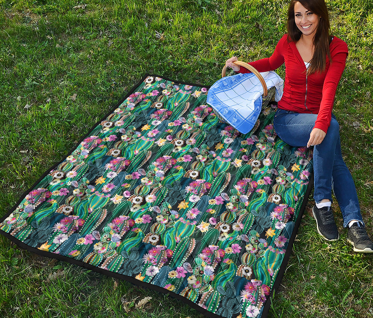 Watercolor Blooming Cactus Print Quilt