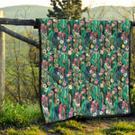 Watercolor Blooming Cactus Print Quilt