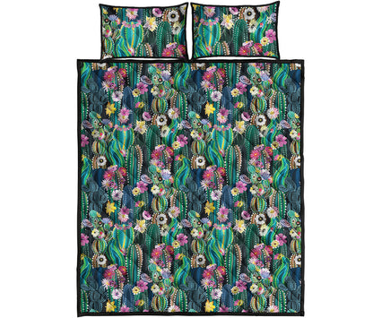 Watercolor Blooming Cactus Print Quilt Bed Set