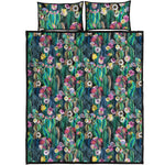 Watercolor Blooming Cactus Print Quilt Bed Set